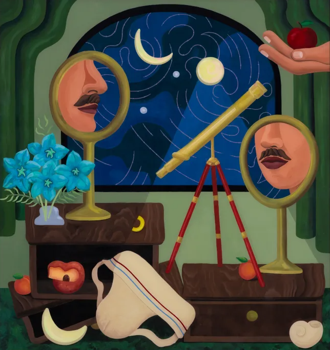 Gori Mora. Night with constellations, 2024, Oil on perspex, 100.2x106.4 cm