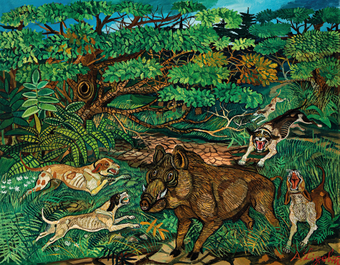Antonio Ligabue. Caccia al cinghiale, 1961, Olio su tela, 95x80 cm