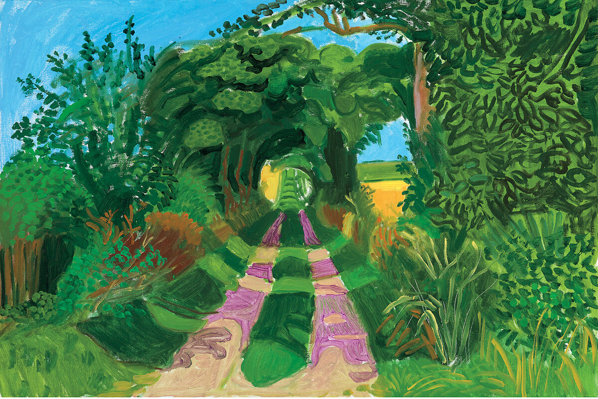 In his later years, David Hockney depicted trees in his native Yorkshire, England, such as “Tree Tunnel, August,” painted in 2005.