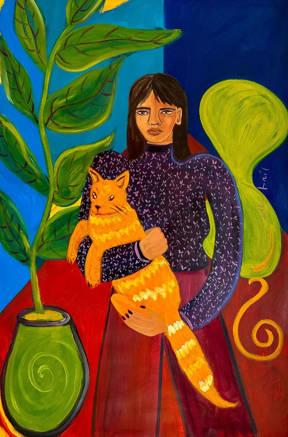 Ella Bril. The cat person, 2022, Oil on linen canvas, 100x150 cm