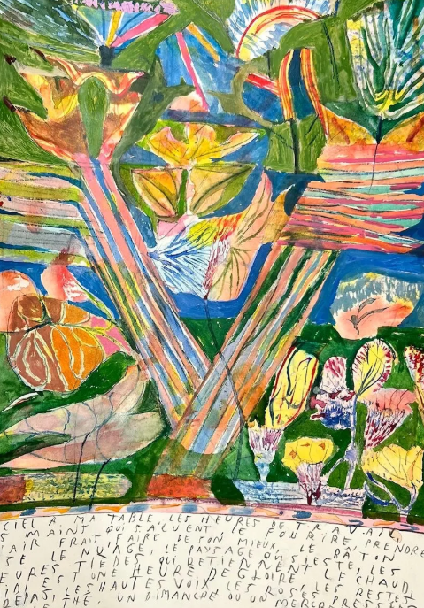 Geoffroy Pithon. Le bâton vise le nuage, 2024, Mixed media on paper, 42x29 cm