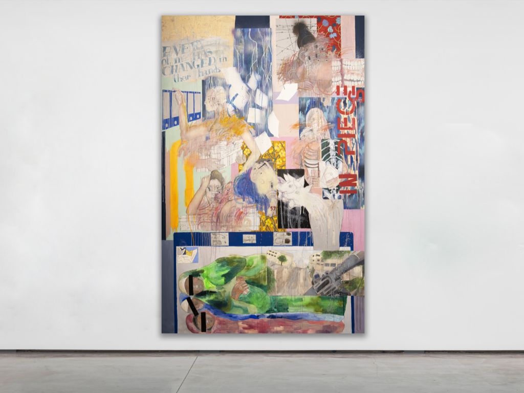 Giampaolo Parrilla. The flood, 2025, Oil, acrylic and pastel on canvas, 200x135 cm